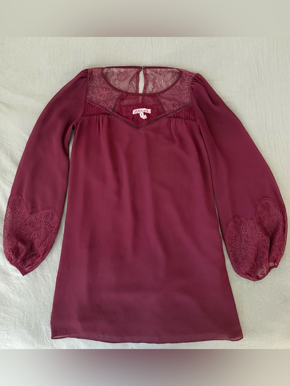 BCBGeneration Burgundy Lace Yoke Long Sleeve Tunic